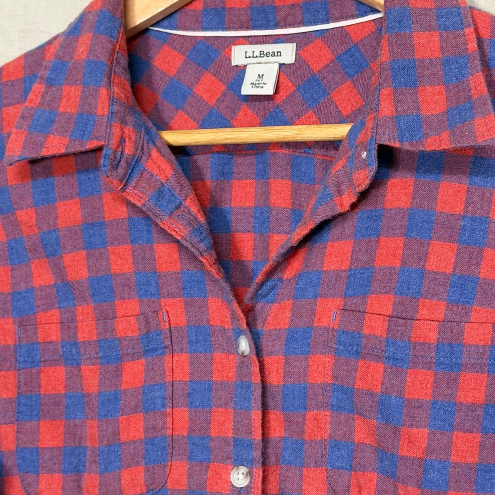 LL Bean Scotch Plaid Flannel Shirt Red Blue Women's M - Picture 3 of 6
